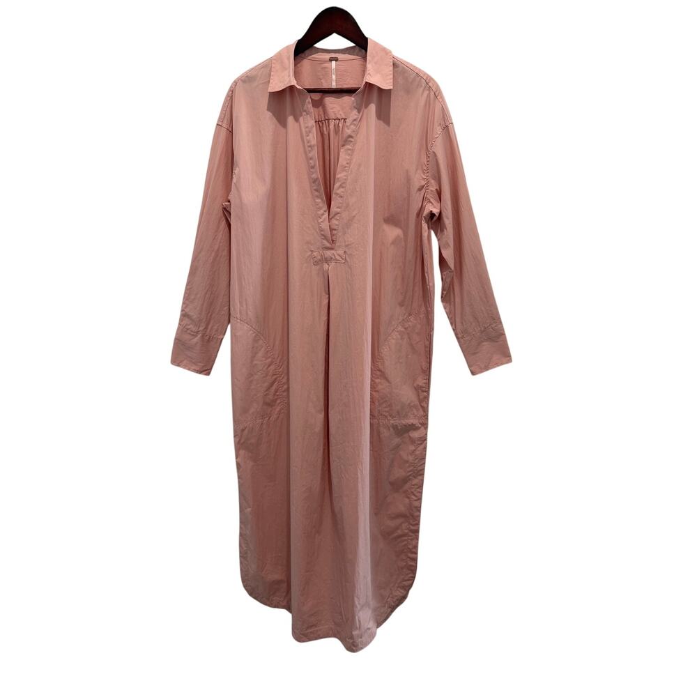 Free People Eva Plunging Shirt Dress Oversized Relaxed Size M Preppy - Picture 2 of 15